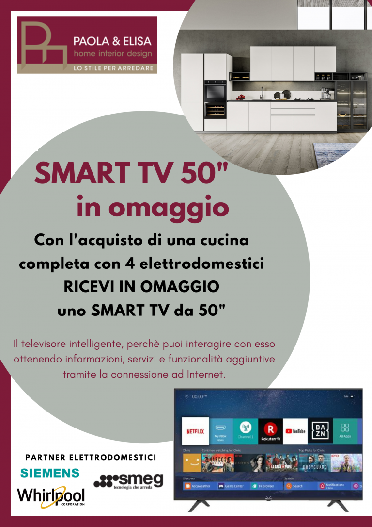 acquista una cucina completa di 4 elettrodoemstici dei marchi partners e ricevi un tv 50" in omaggio, solo da Paola Elisa Mobili