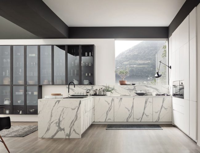 LOFT URBAN cucina con finitura marmo bianco calacatta