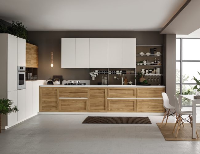 TWIN cucina con anta telaio contemporaneo colore natura e bianco liscio