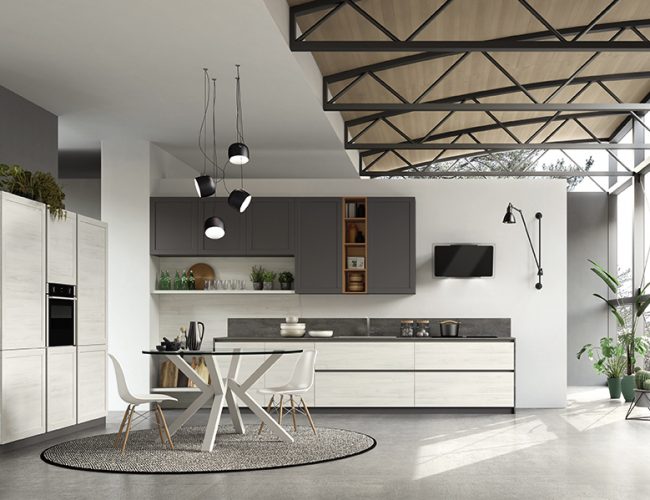 cucina moderna con contrasto di colore bianco e grigio_modello Twin