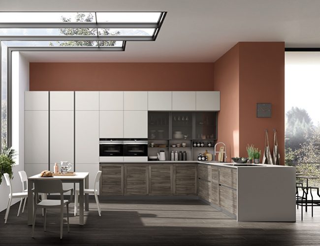 cucine a misura_effetto legno abbinato a grigio chiaro modello Twin