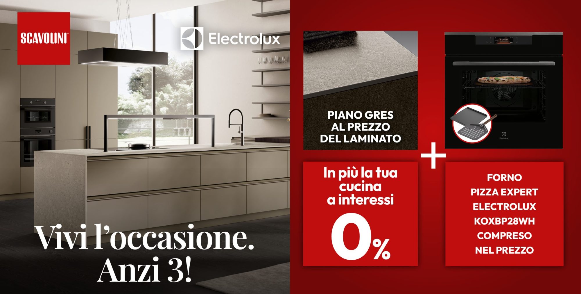 Nuova Promo Scavolini - Gress al prezzo del laminato + forno pizza expert Electrolux gratis